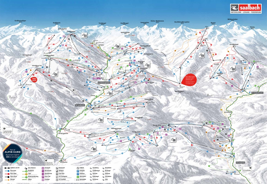 Pistekaart Skicircus Saalbach Hinterglemm Leogang Fieberbrunn